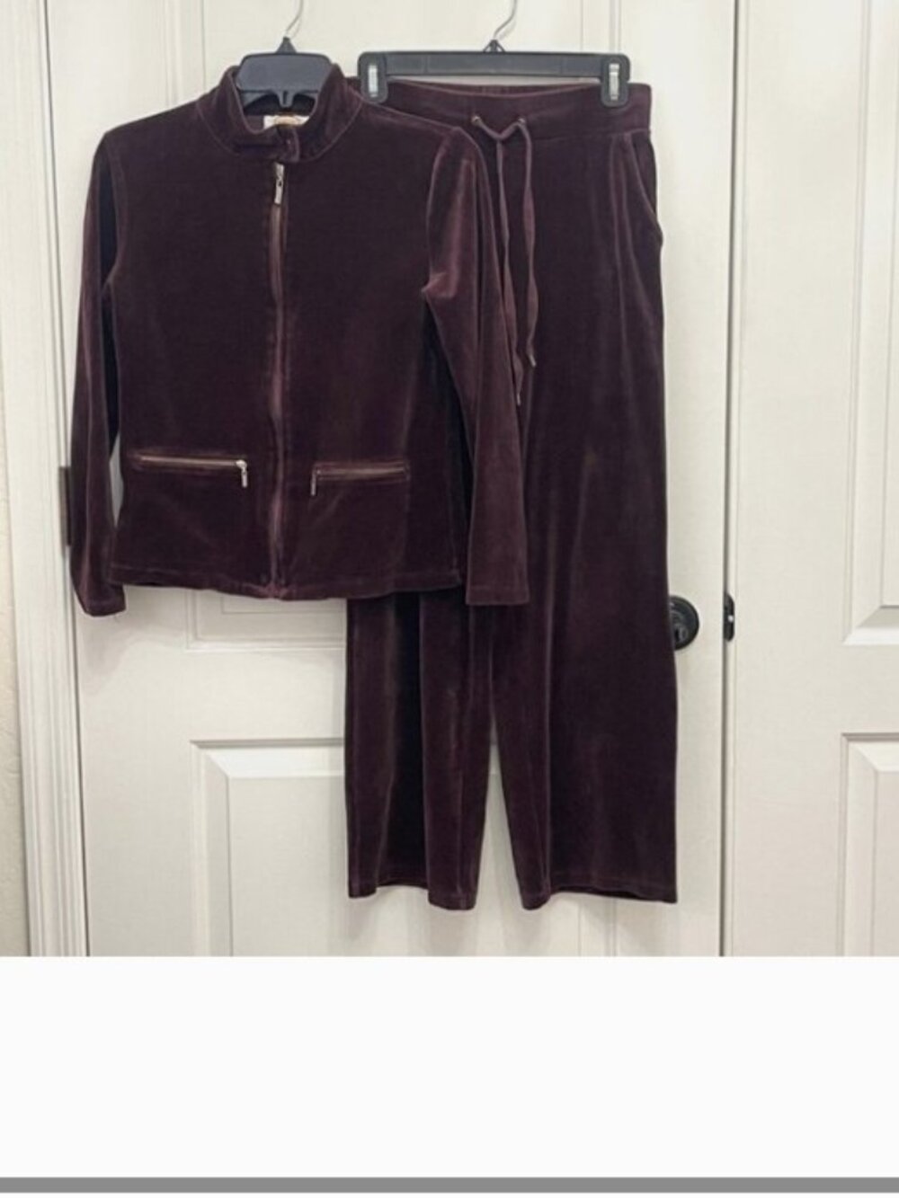 Talbots Petites Velour Lounge Set 2 Pc Track Suit Brown Petite P Jacket Pants